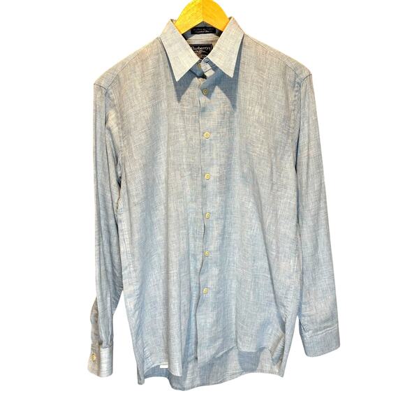 Vintage Burberrys Blue Linen Blend Button Down - size Small - Picture 1 of 5